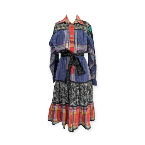 Vintage Koos van den Akker 70's 80's Patchwork Plaid Cotton Shirt Dress